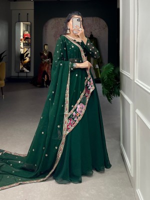 Green Designer Georgette With Sequins Work For Girl Lehenga Choli